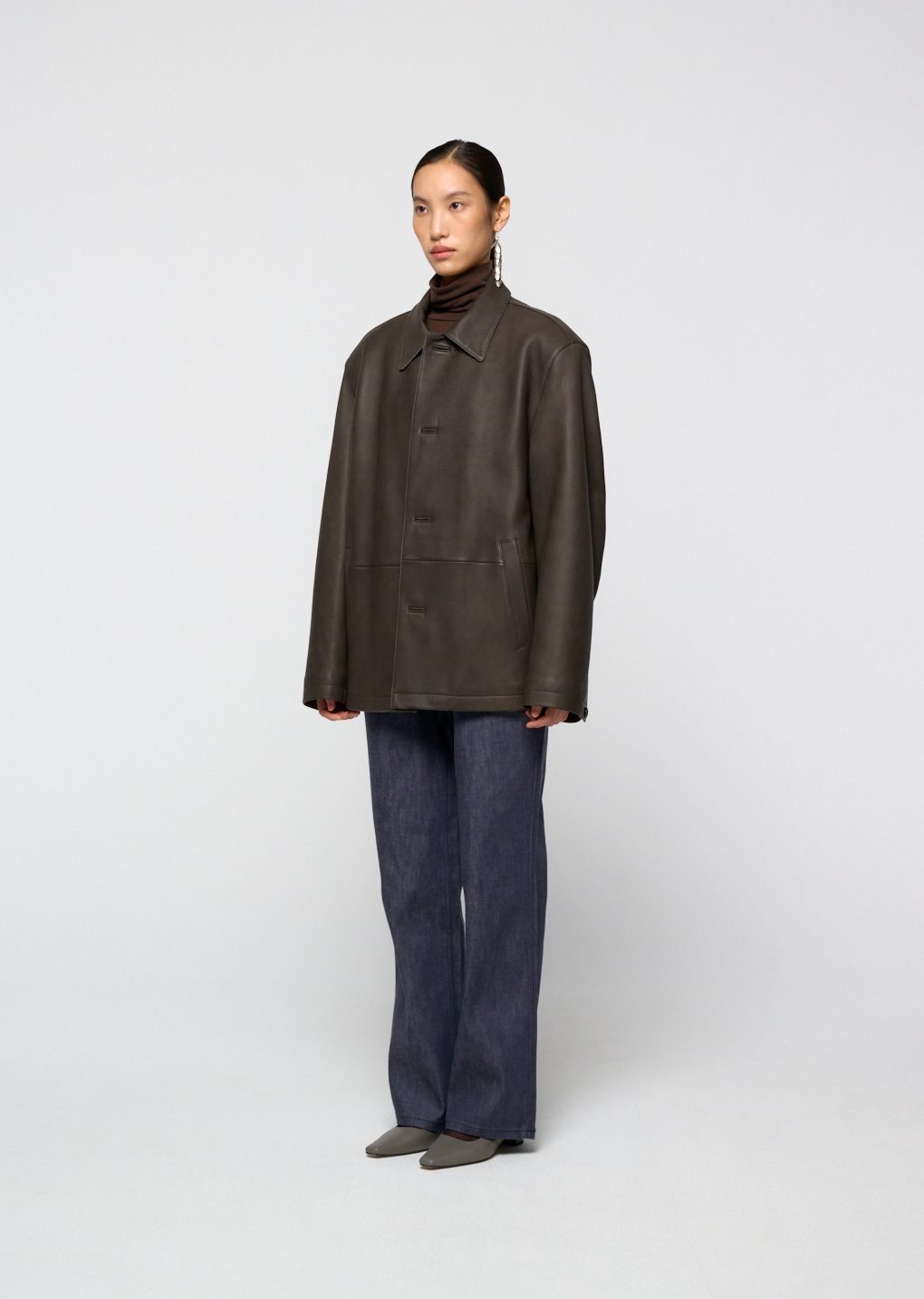 lambskin mid jacket, brown