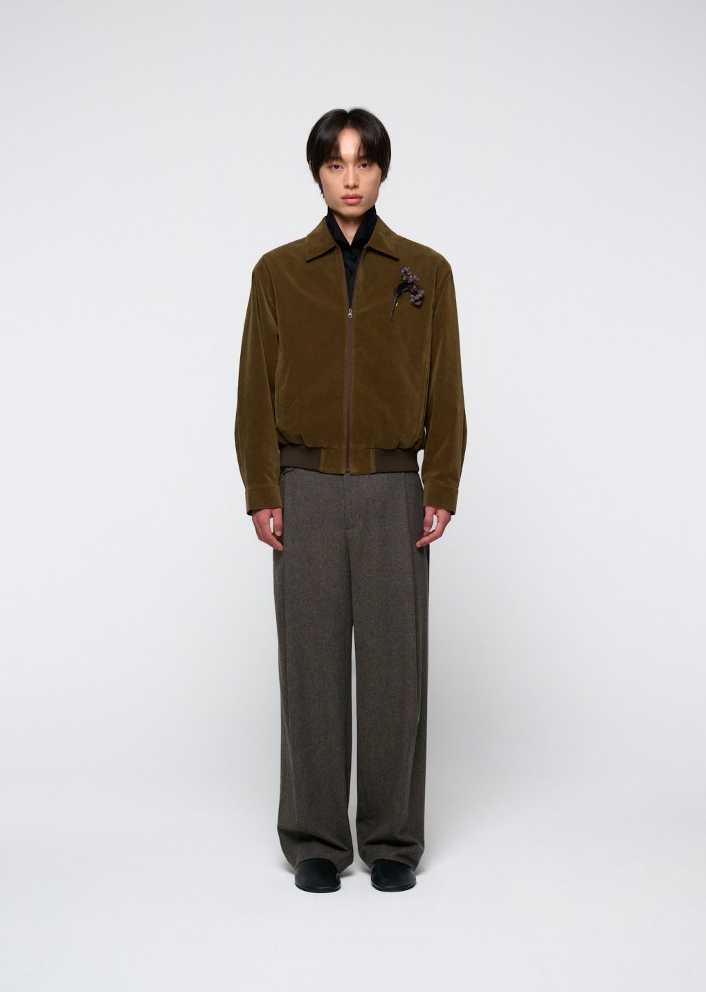 velvet zip up jumper, khaki