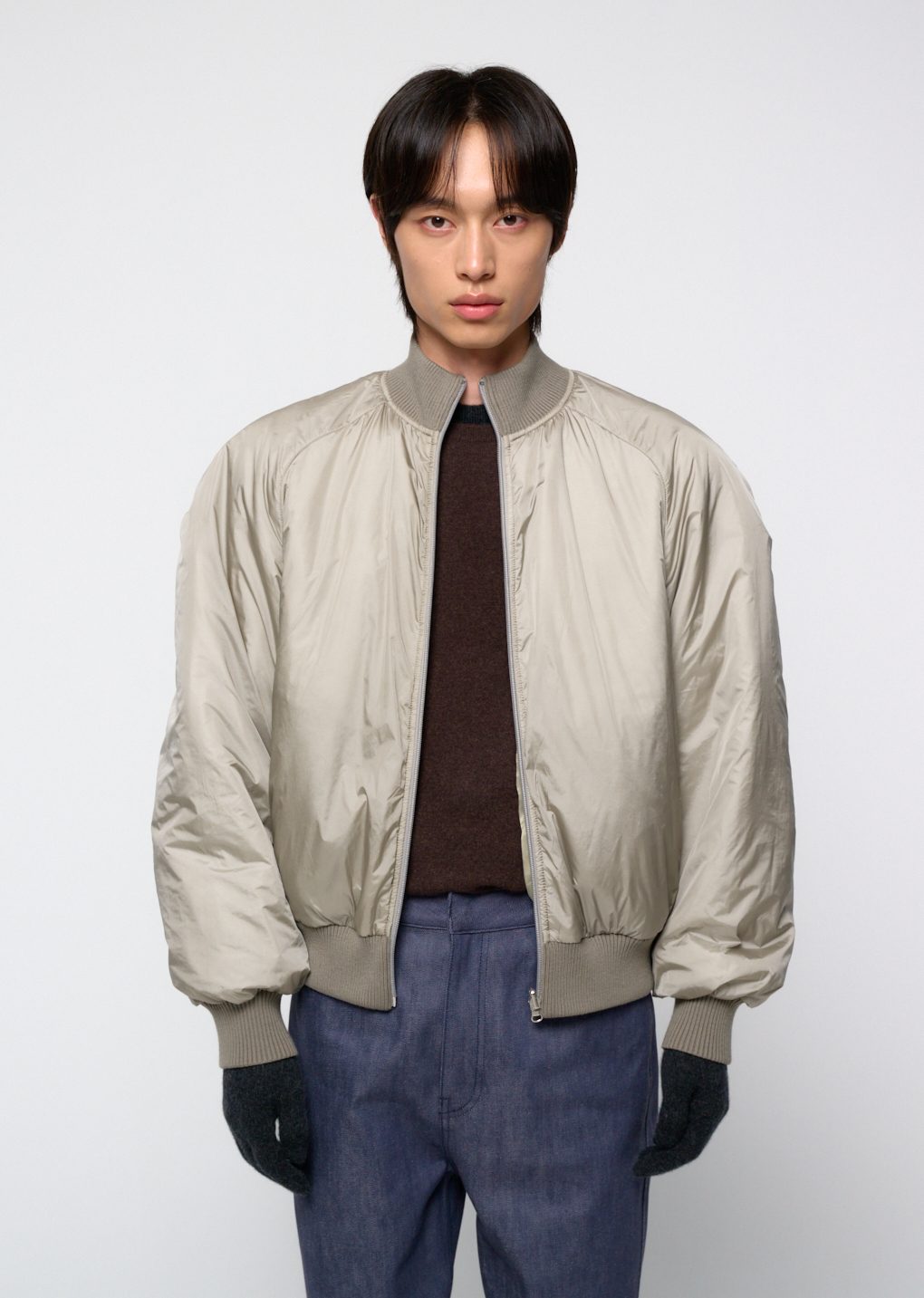 ribbed silky blouson, khaki