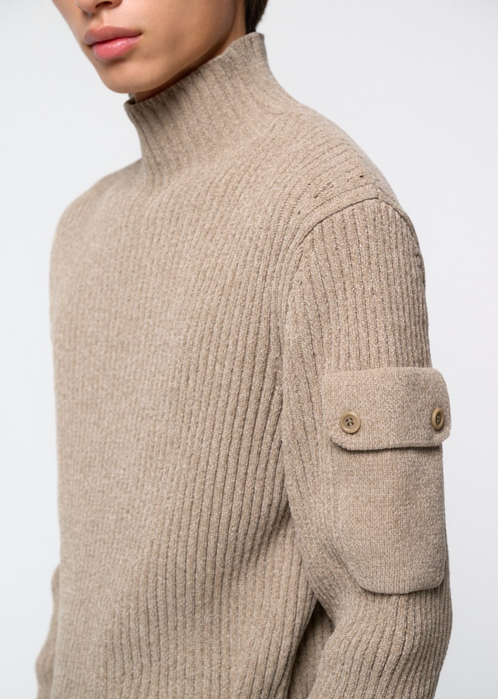 ribbed velvet knit top, beige