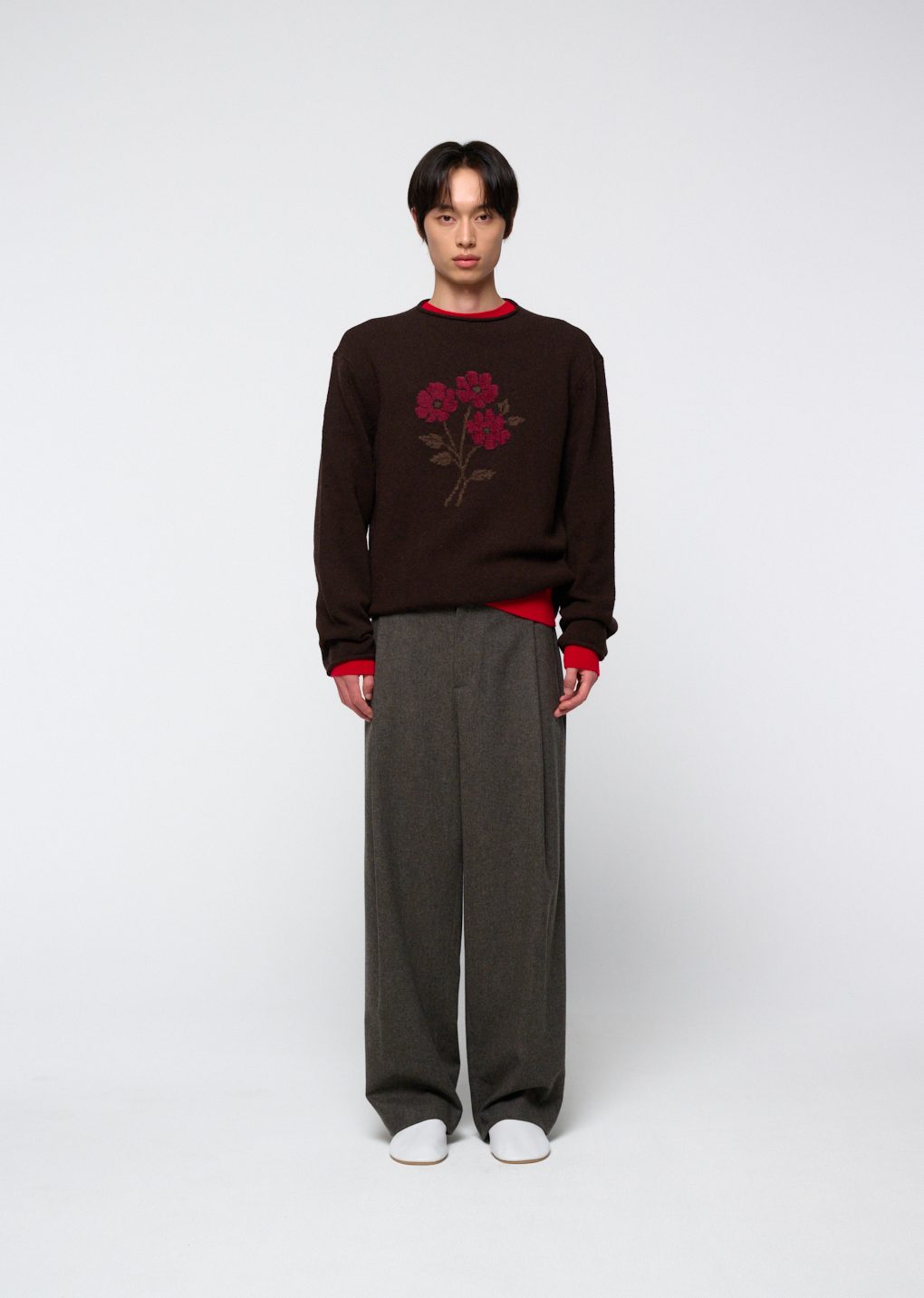 flower jacquard knit top, brown