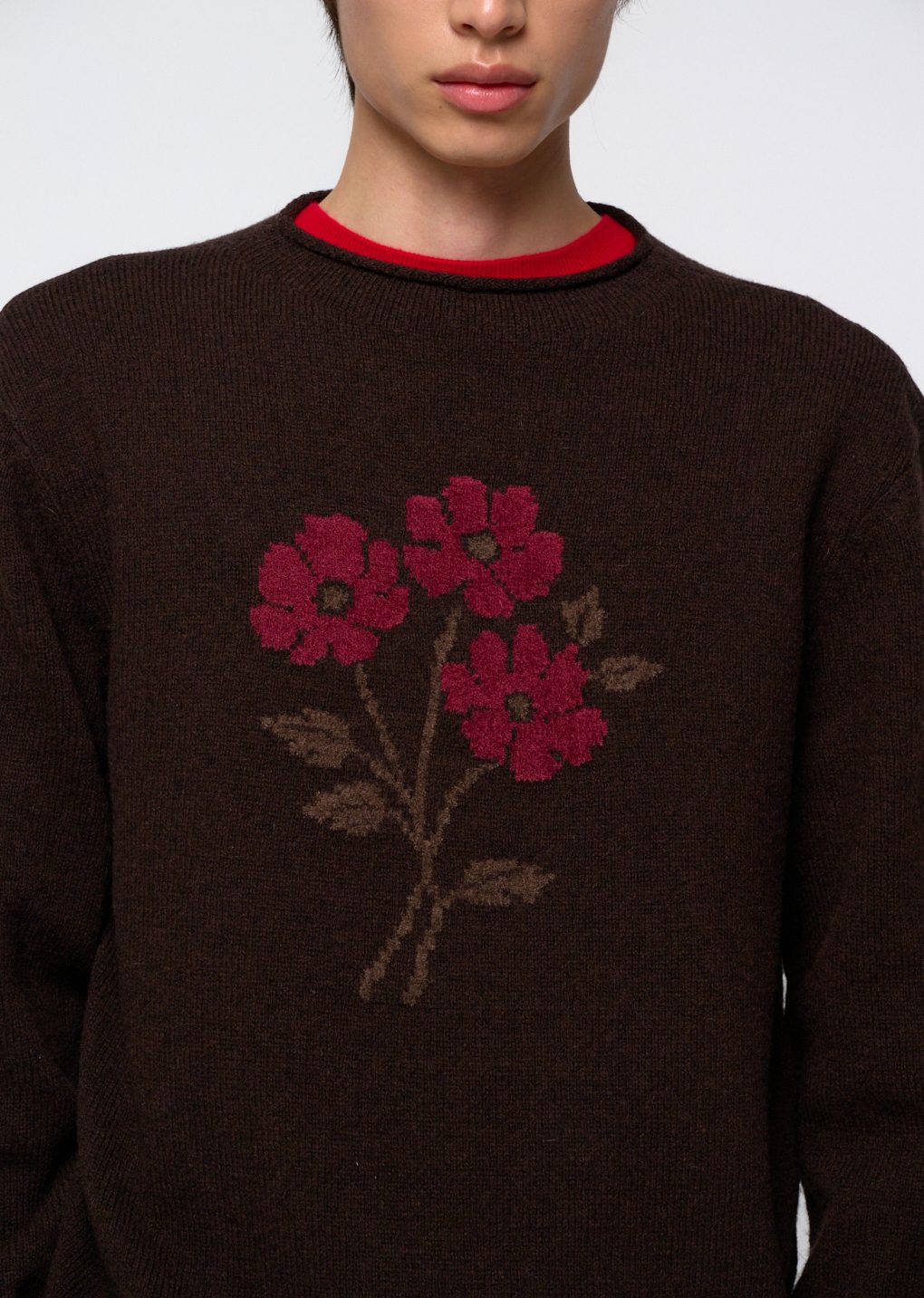 flower jacquard knit top, brown