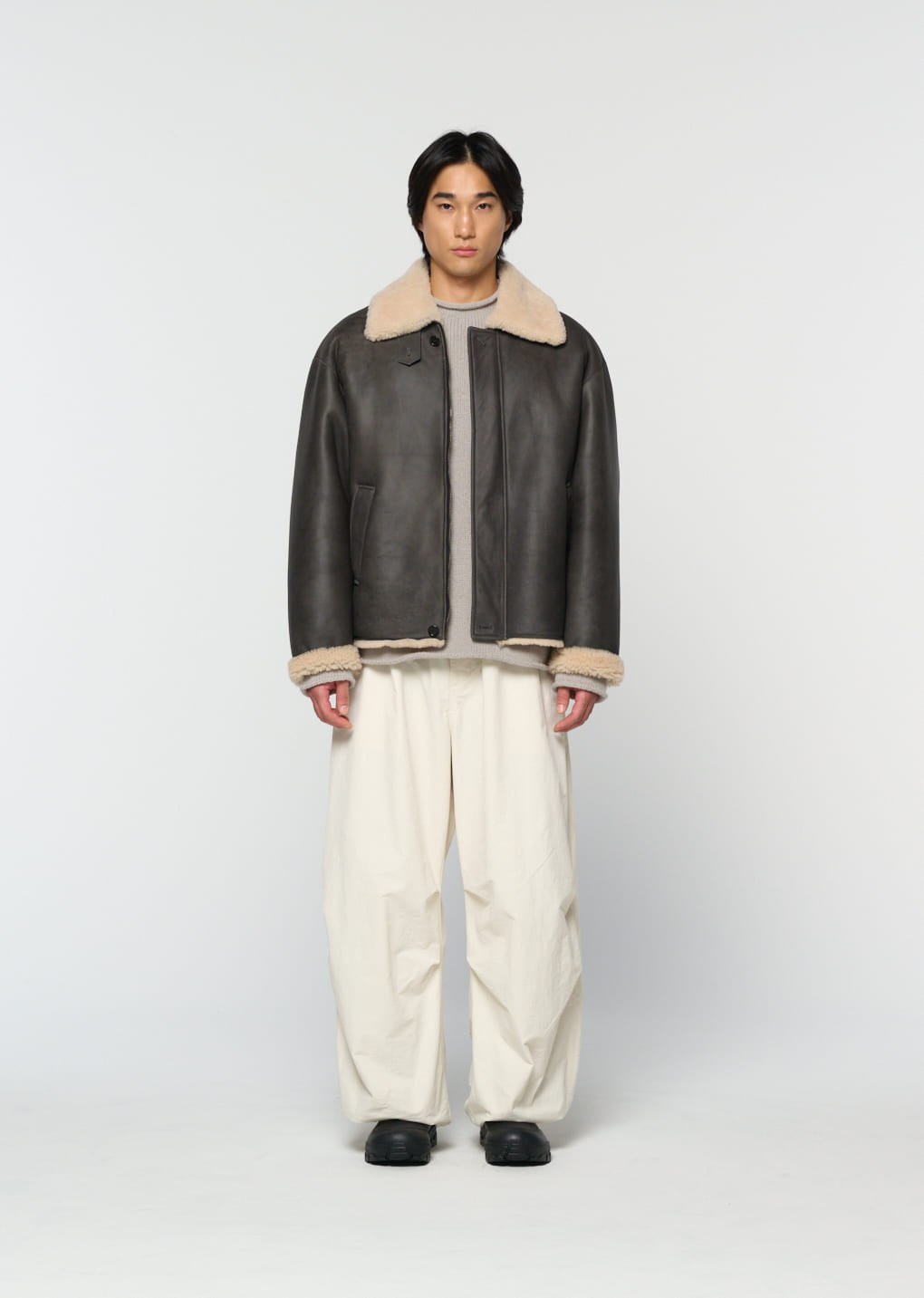 lambskin shearling jumper, khaki