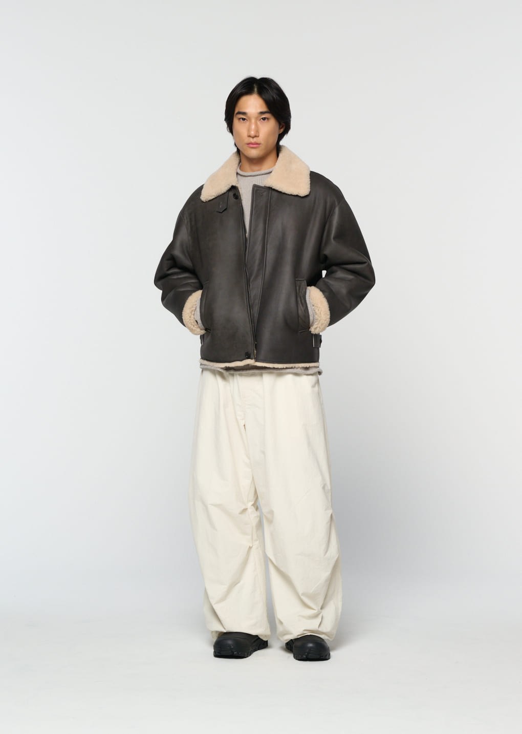 lambskin shearling jumper, khaki