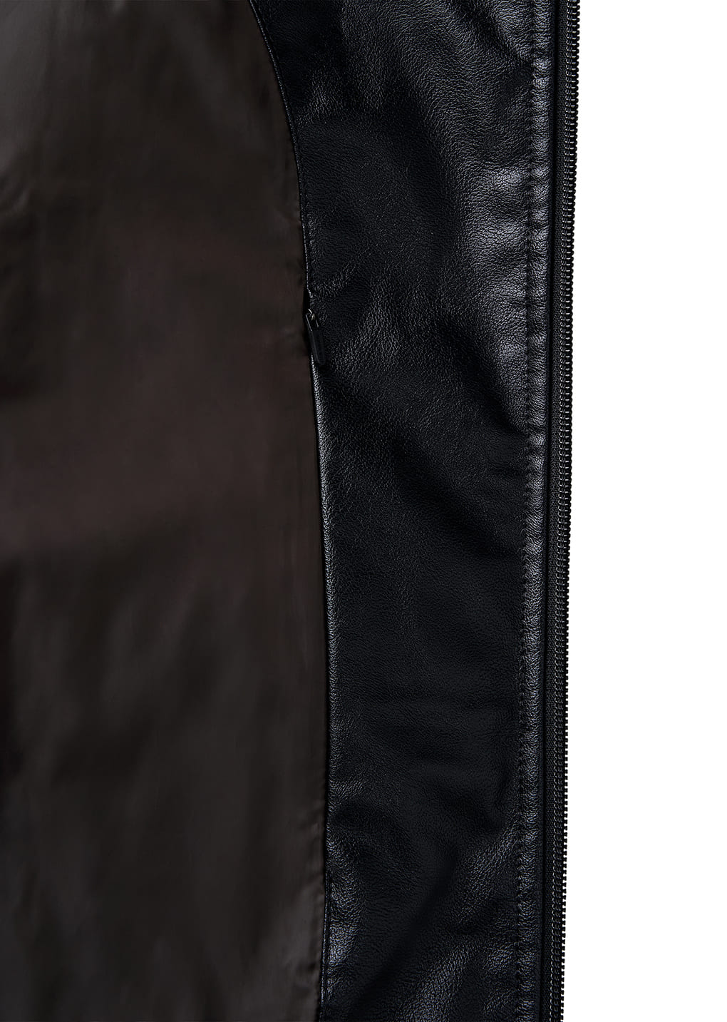 synthetic leather mid puffer, black
