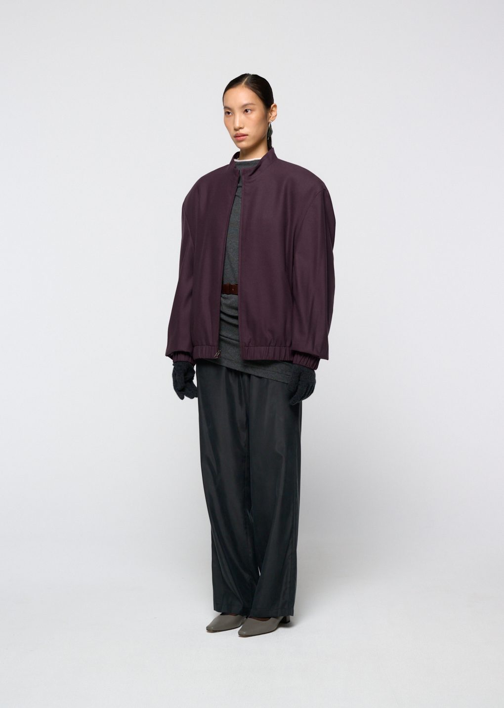 wool banding blouson, burgundy