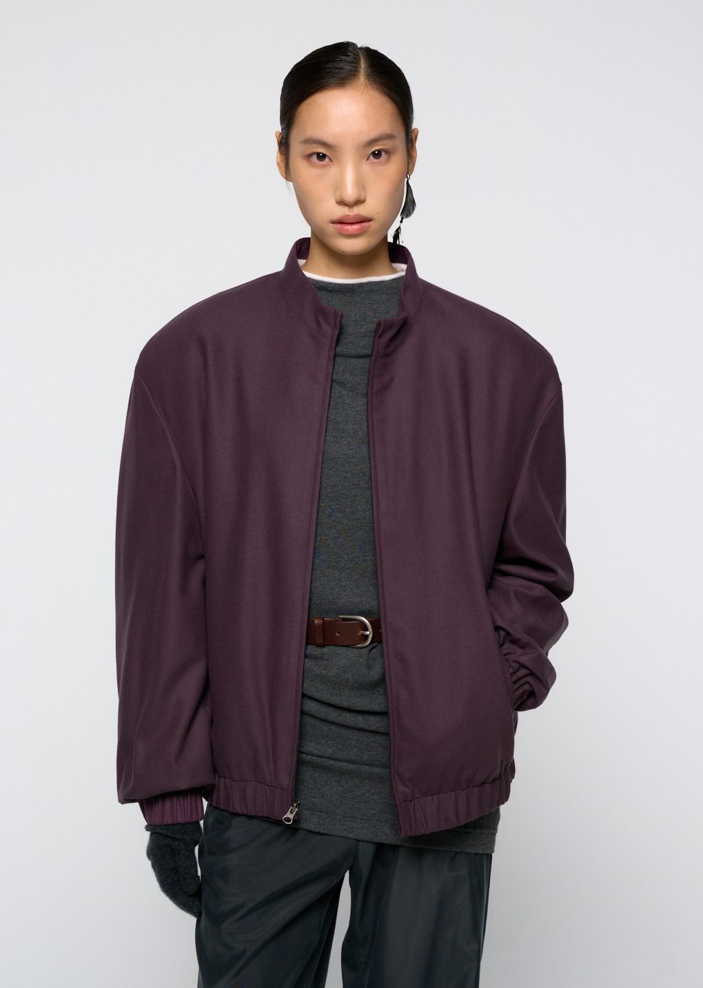wool banding blouson, burgundy