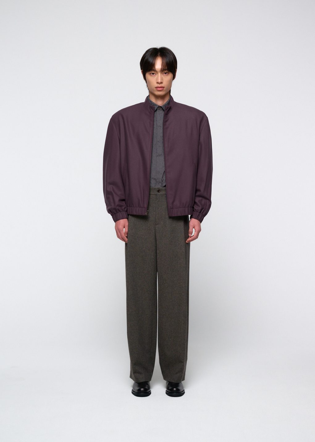 wool banding blouson, burgundy