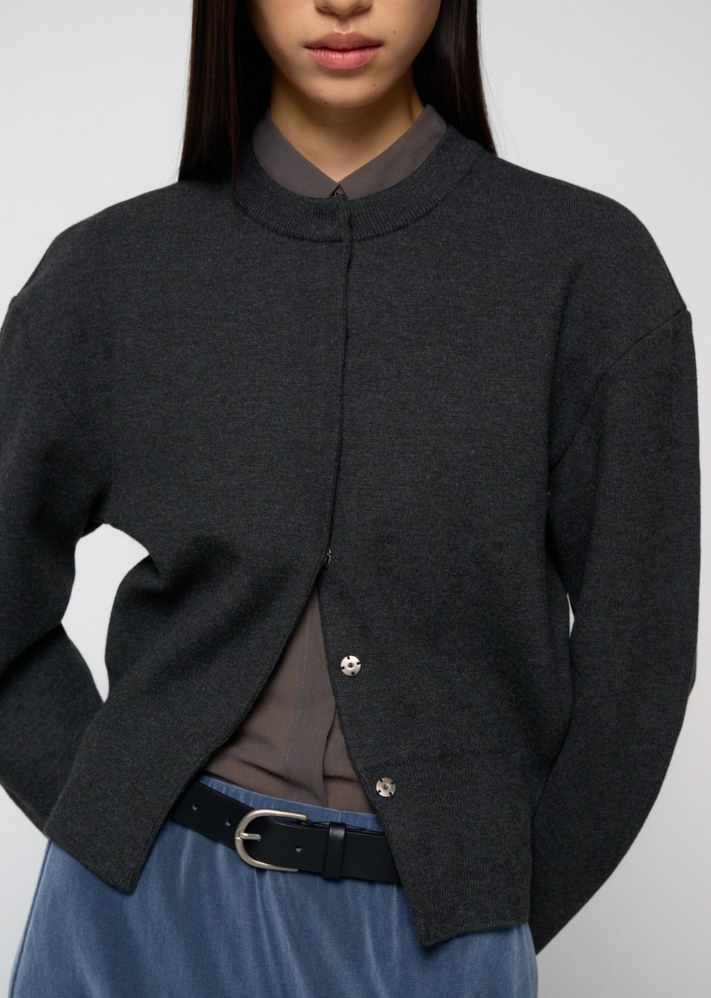 rounded sleeve cardigan, charcoal