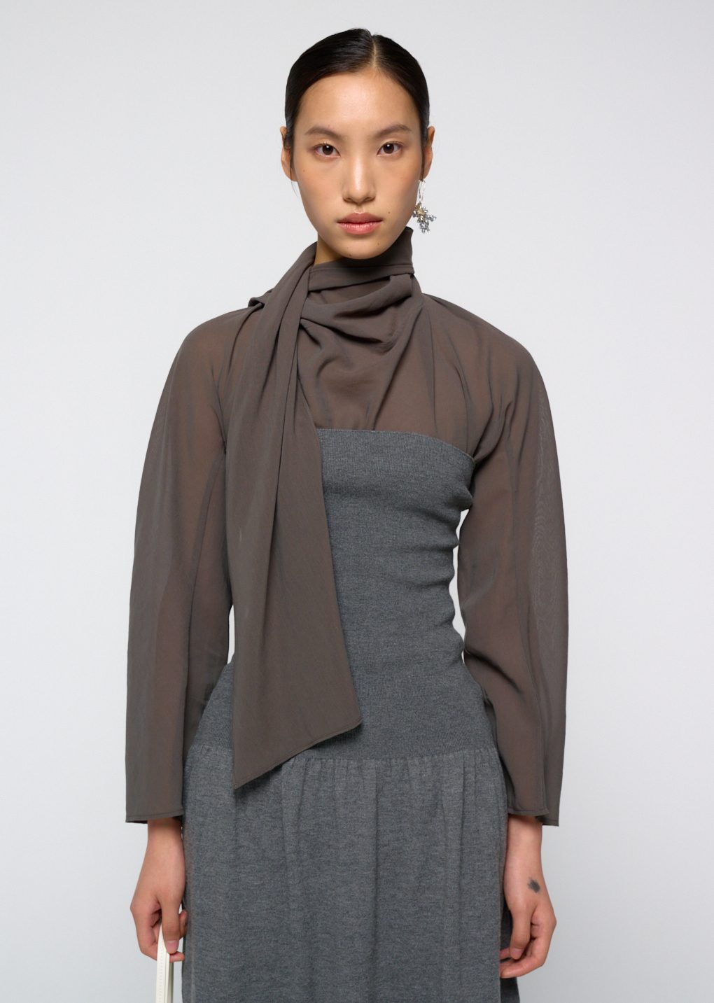 ribbed shirring knit maxi dress, grey
