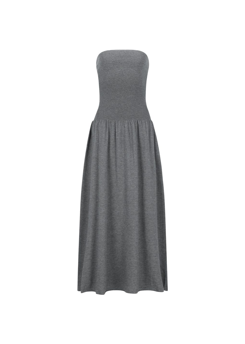 ribbed shirring knit maxi dress, grey