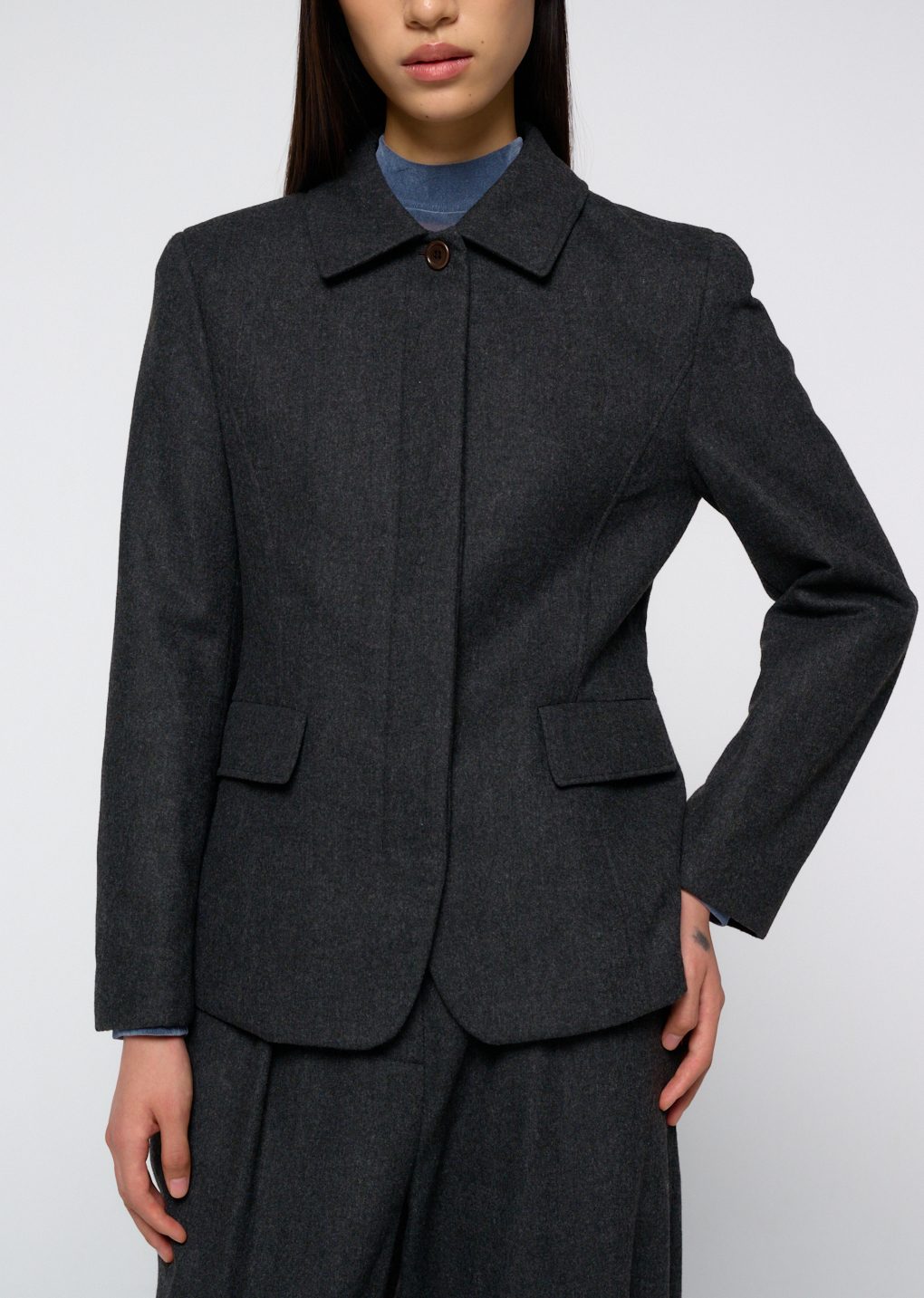 padded wool jacket, charcoal