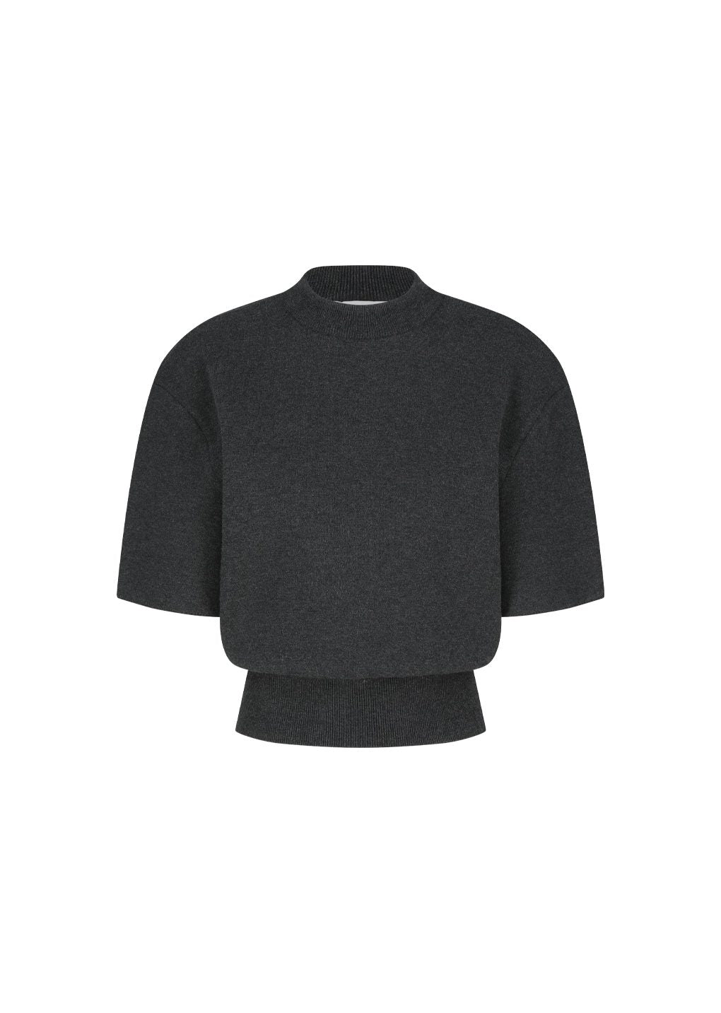 rounded half knit top, charcoal