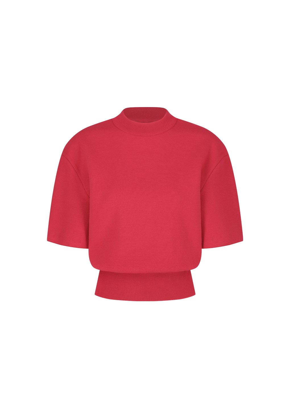 rounded half knit top, red