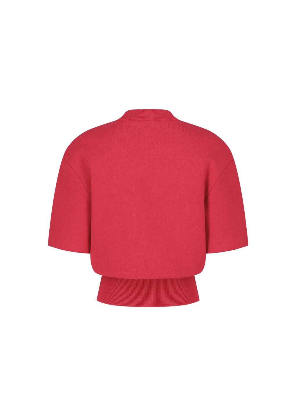 rounded half knit top, red
