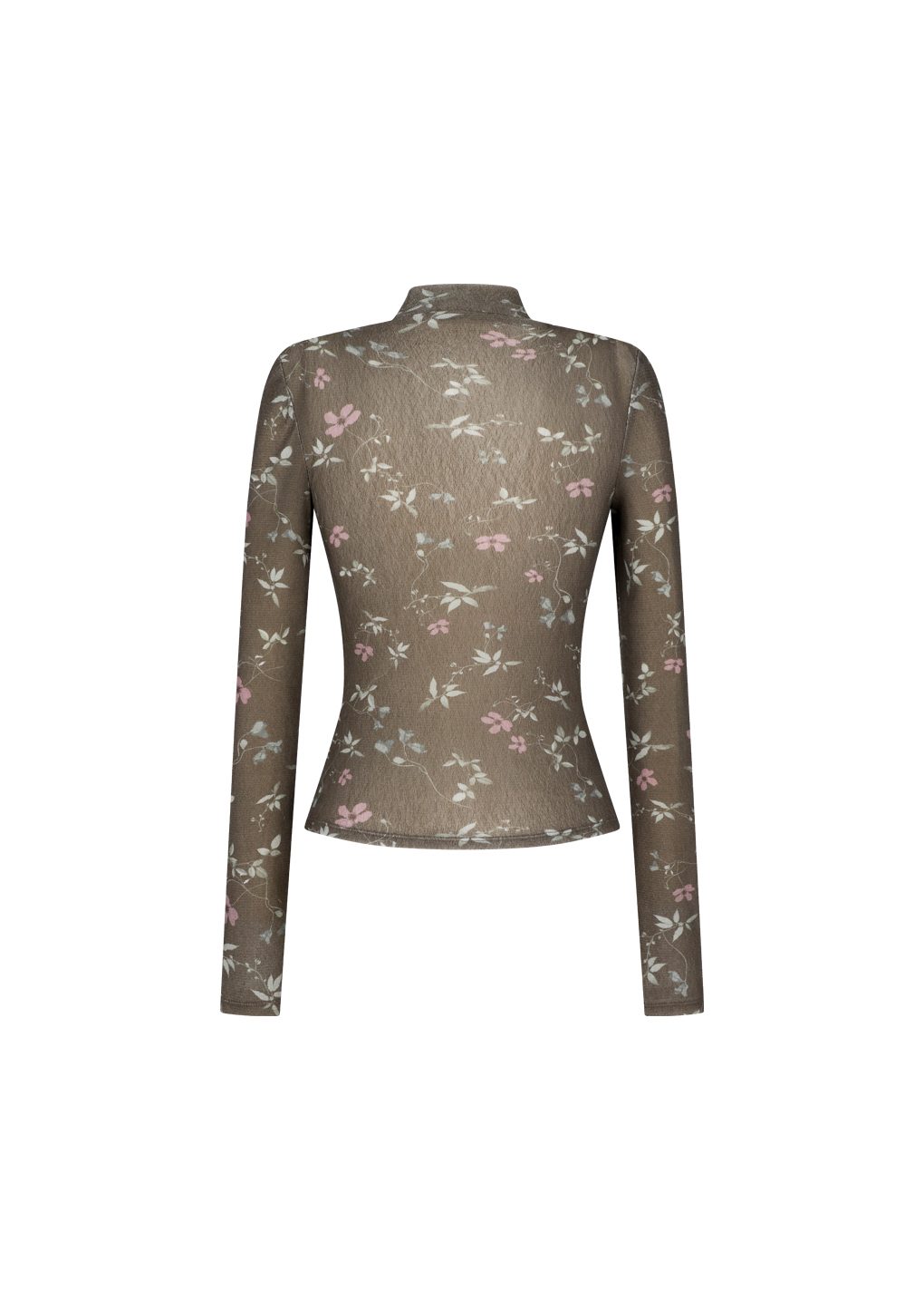 floral mock neck top, brown
