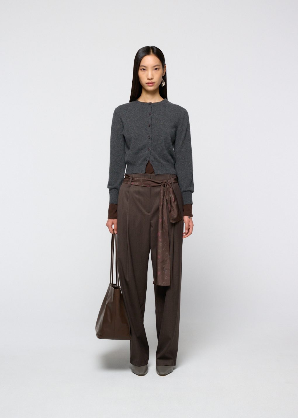 large leather tote bag, dark brown