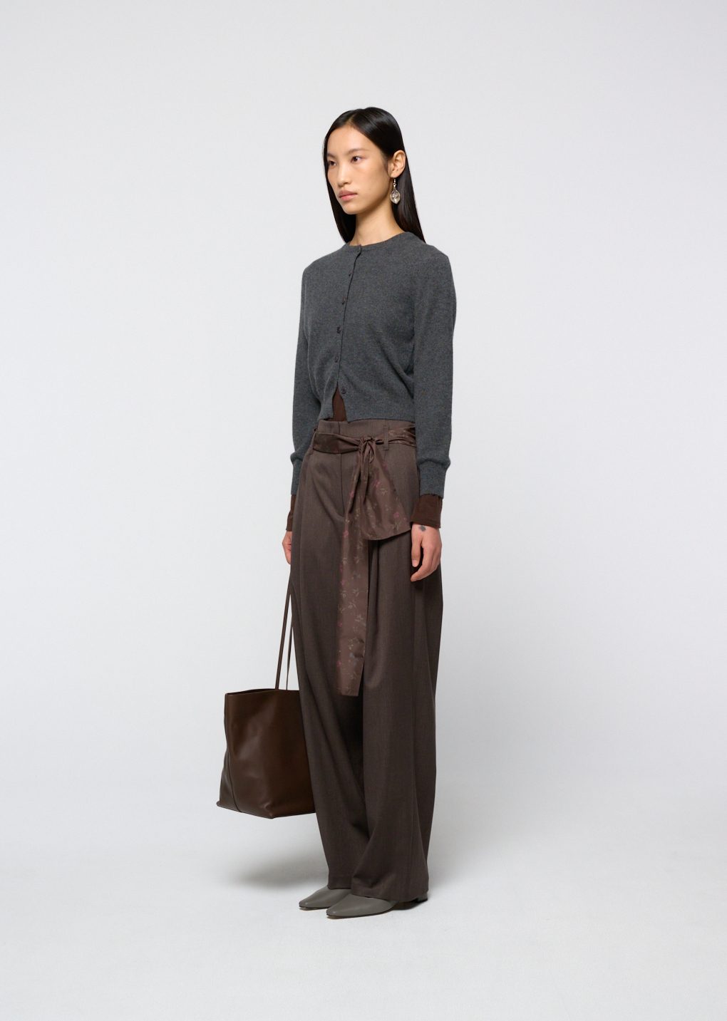 large leather tote bag, dark brown