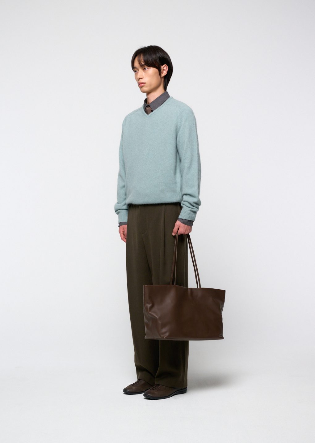large leather tote bag, dark brown