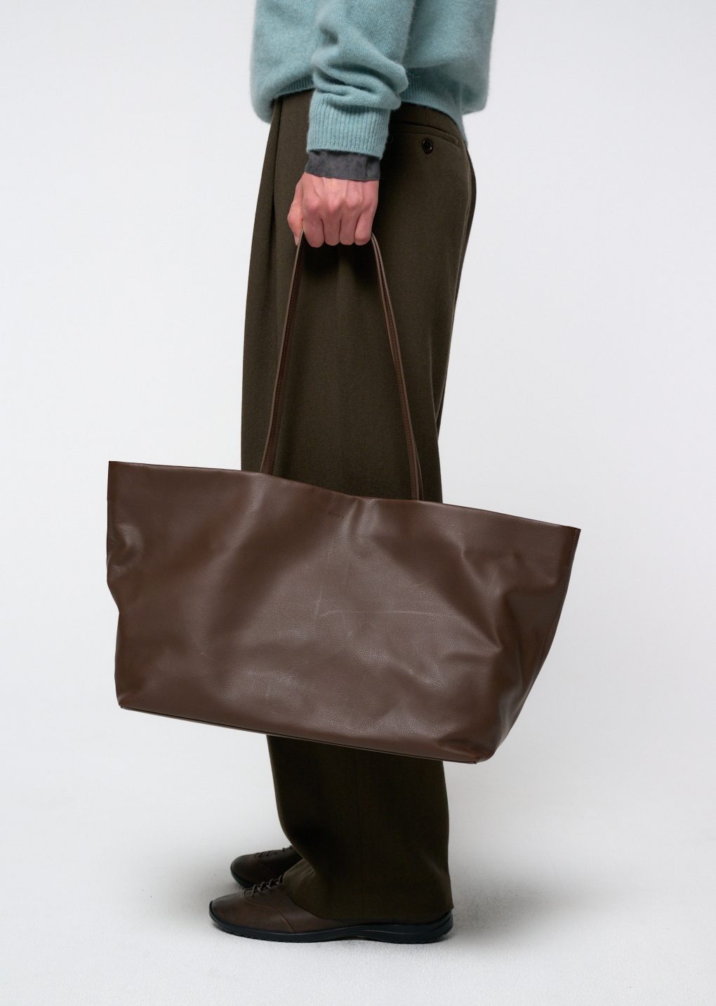 large leather tote bag, dark brown