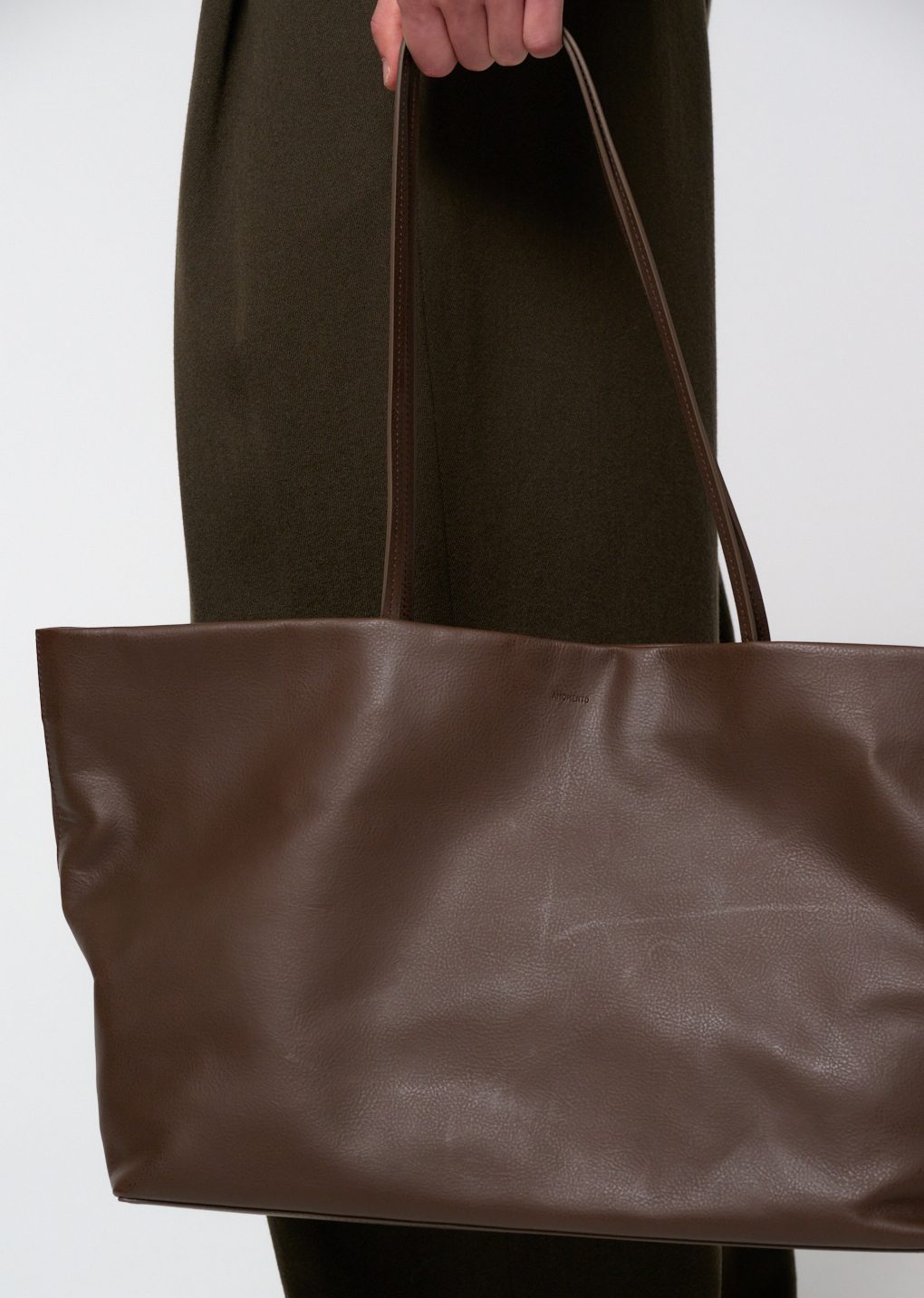 large leather tote bag, dark brown