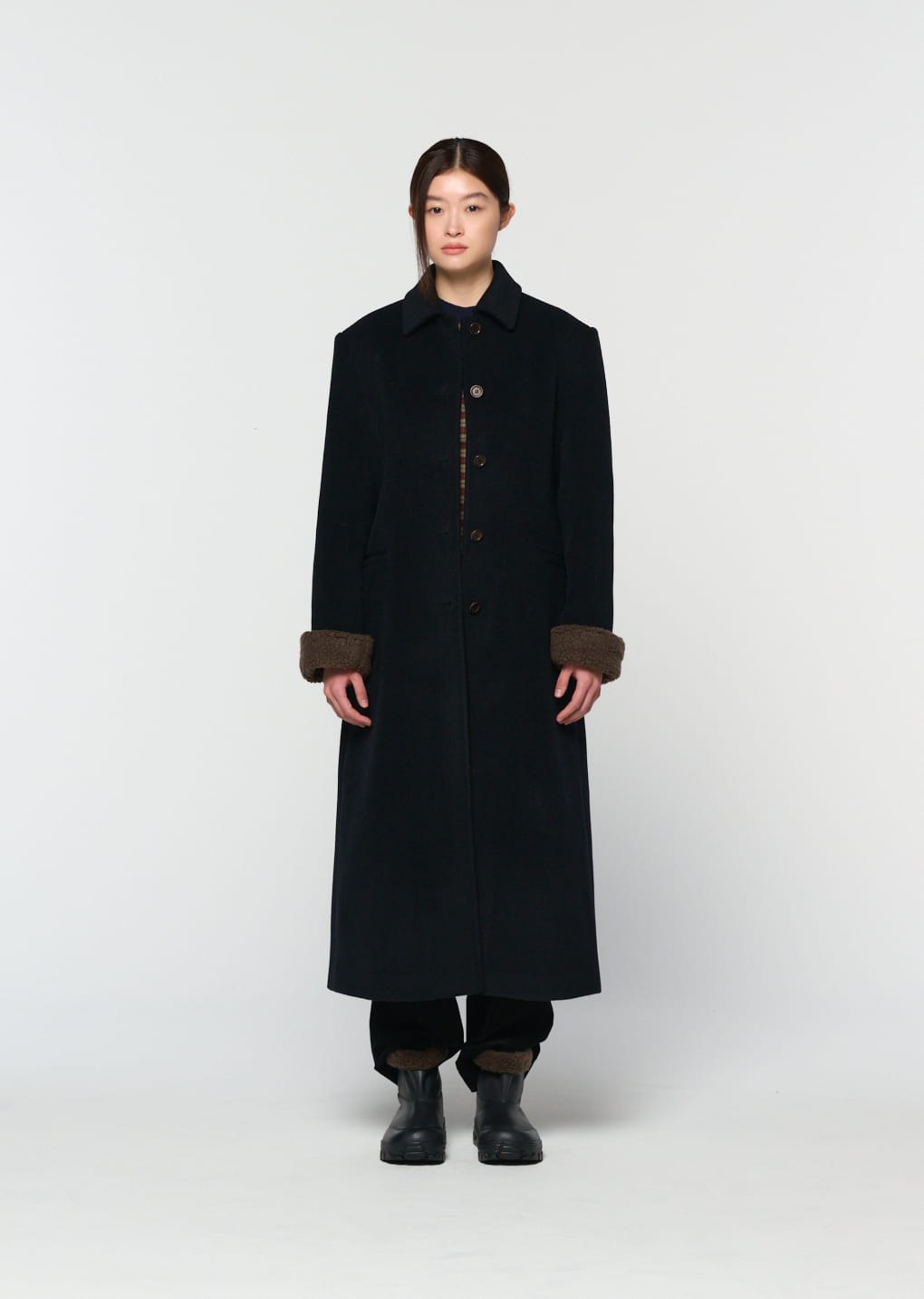 single maxi long coat, black