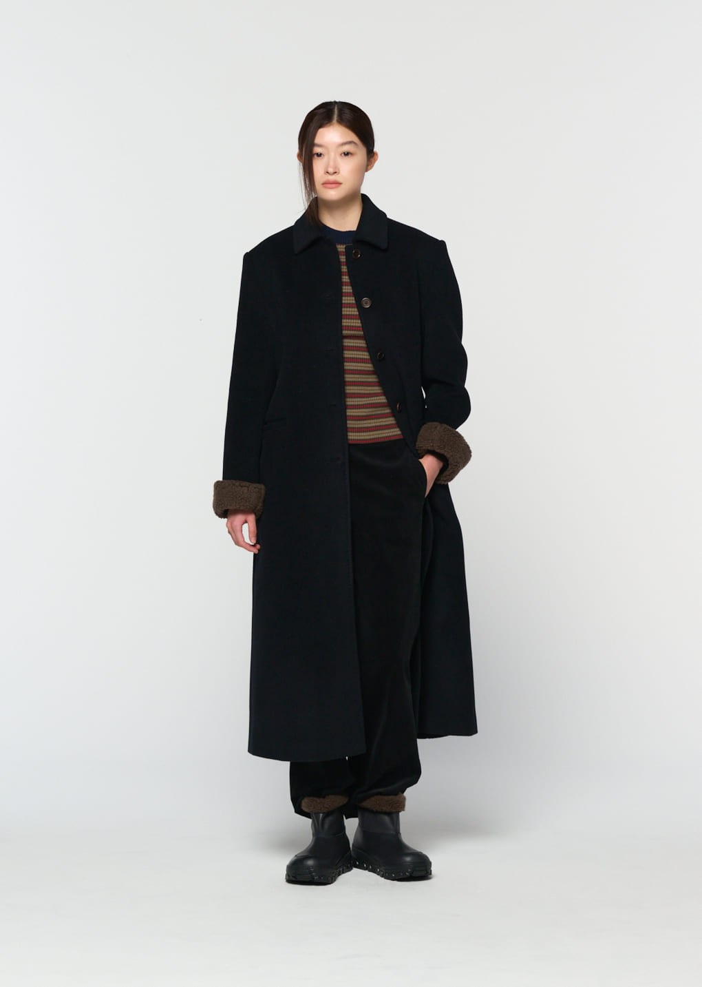 single maxi long coat, black