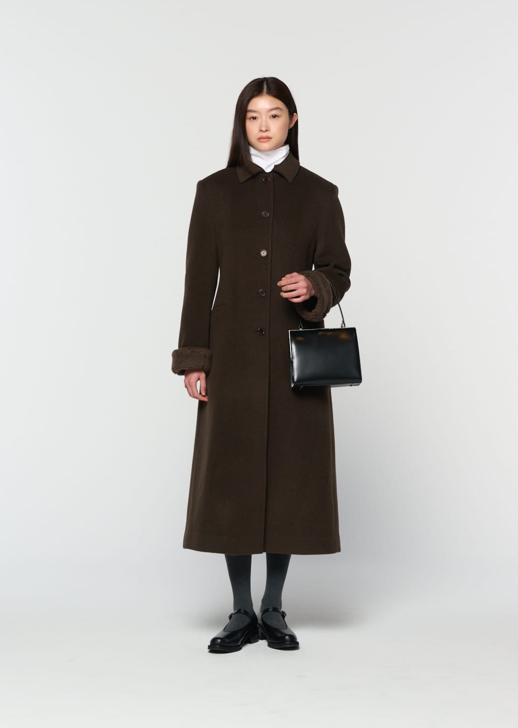 single maxi long coat, brown
