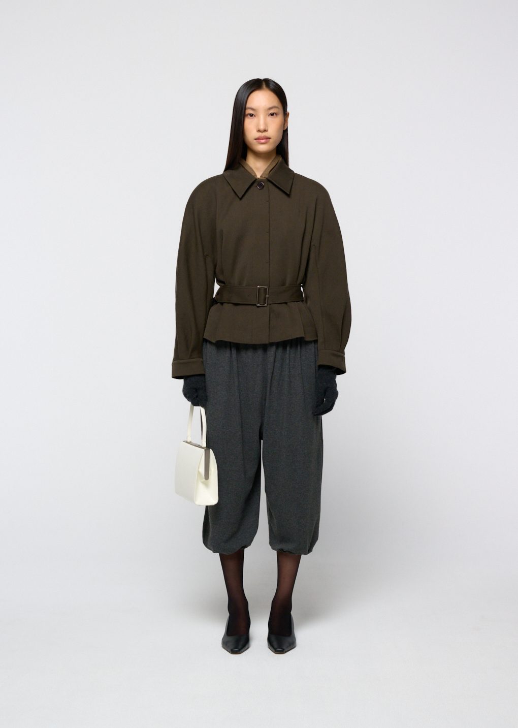 belted wool jacket, brown
