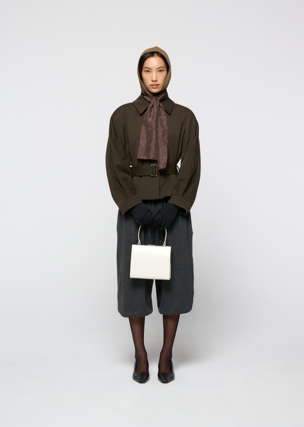 belted wool jacket, brown