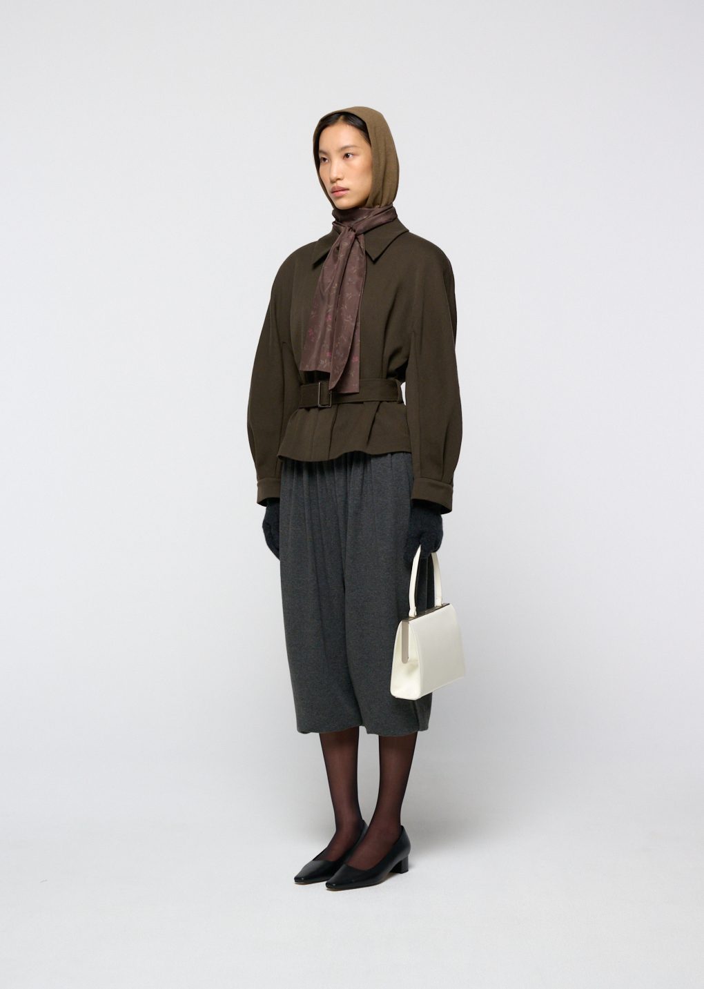 belted wool jacket, brown