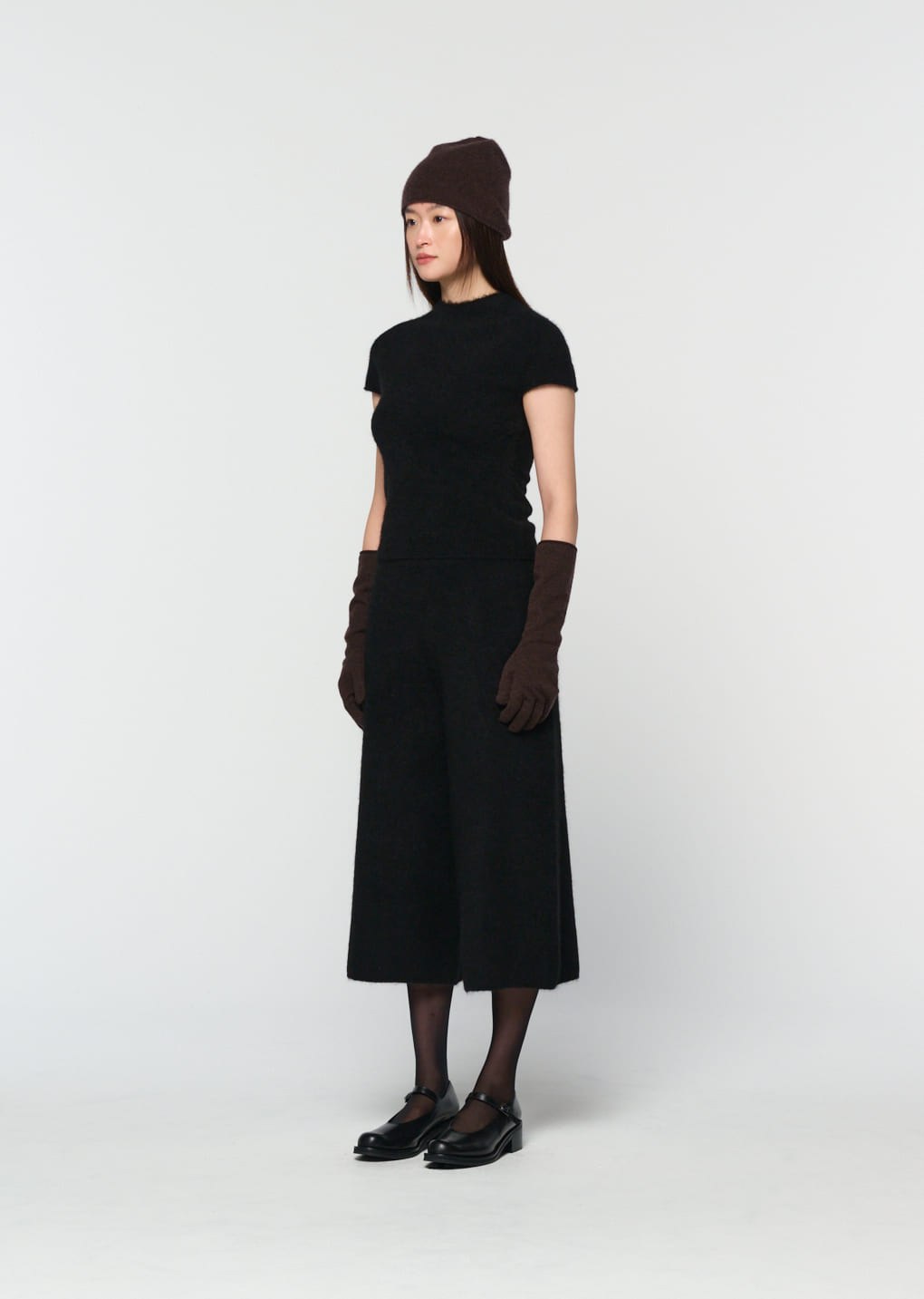 wholegarment hairy knit top, black