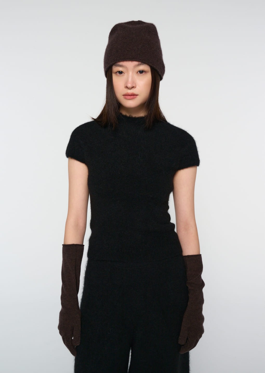 wholegarment hairy knit top, black