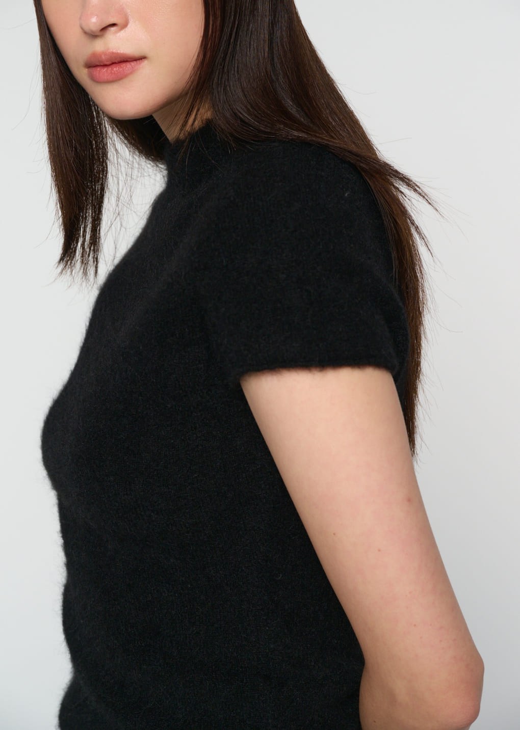 wholegarment hairy knit top, black