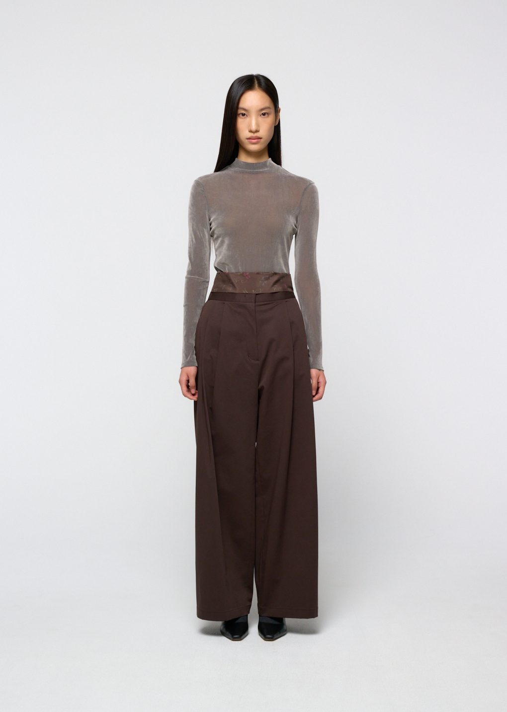 mock neck top, grey