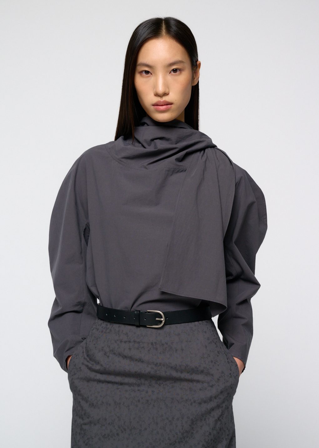 cotton scarf top, charcoal