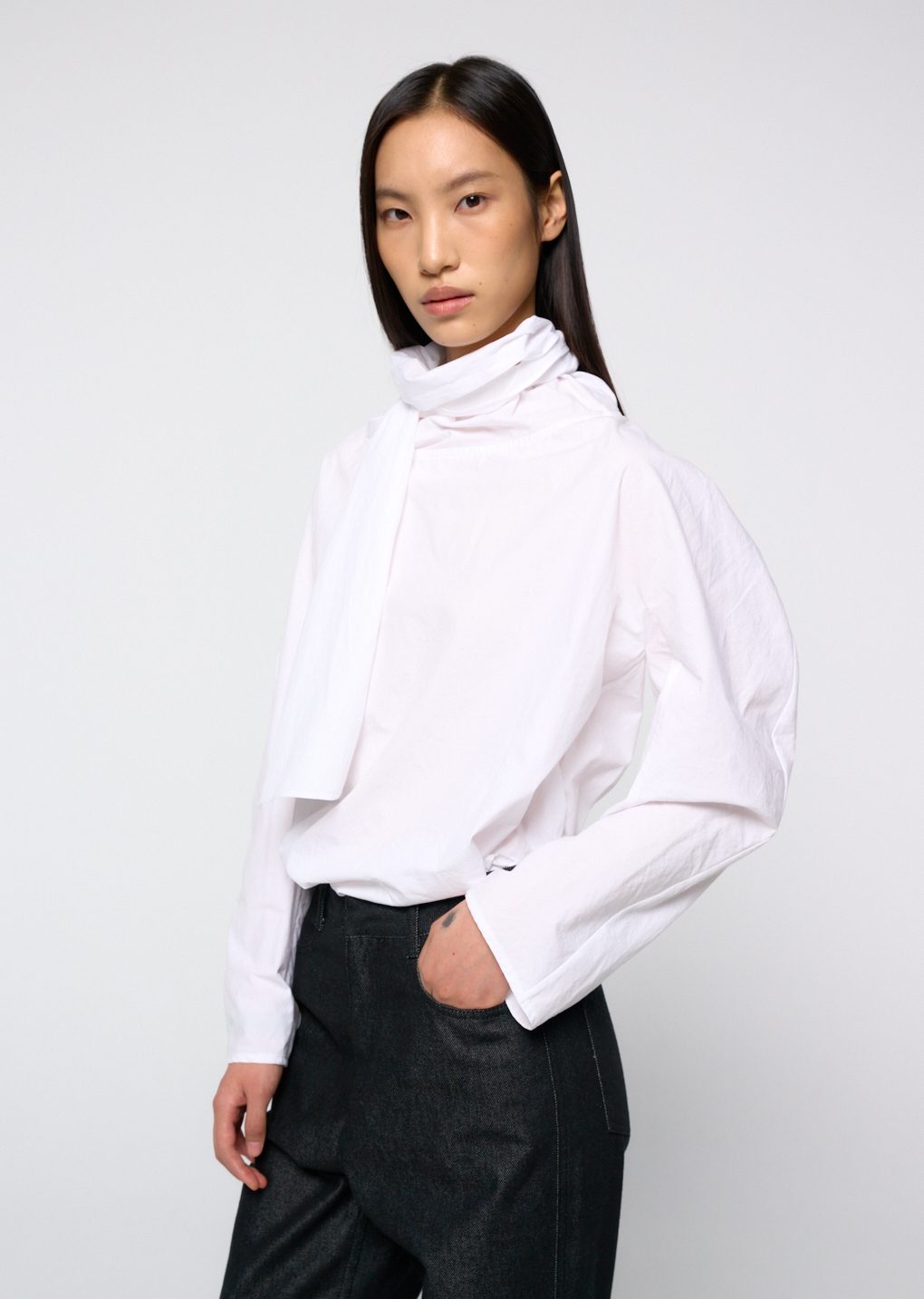 cotton scarf top, white