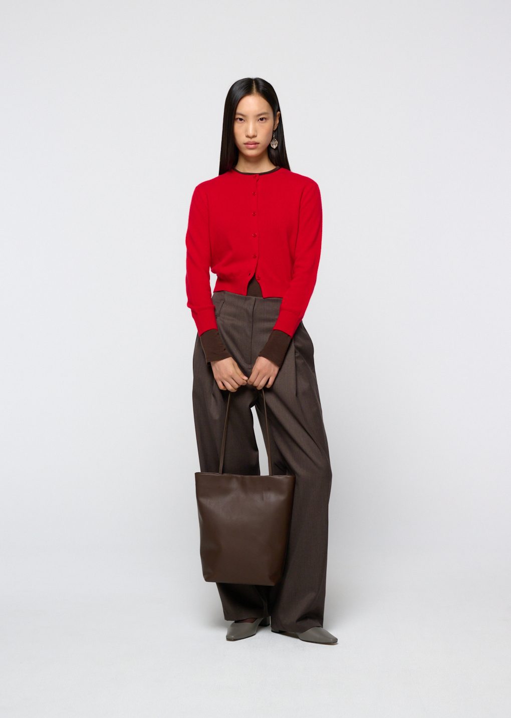 leather tote bag, dark brown