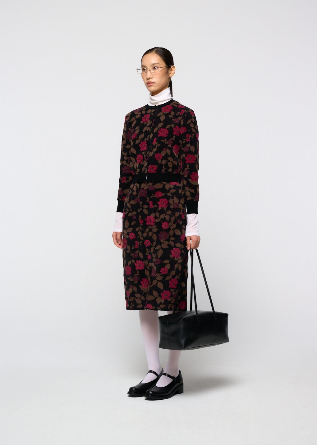 floral jacquard cardigan, black