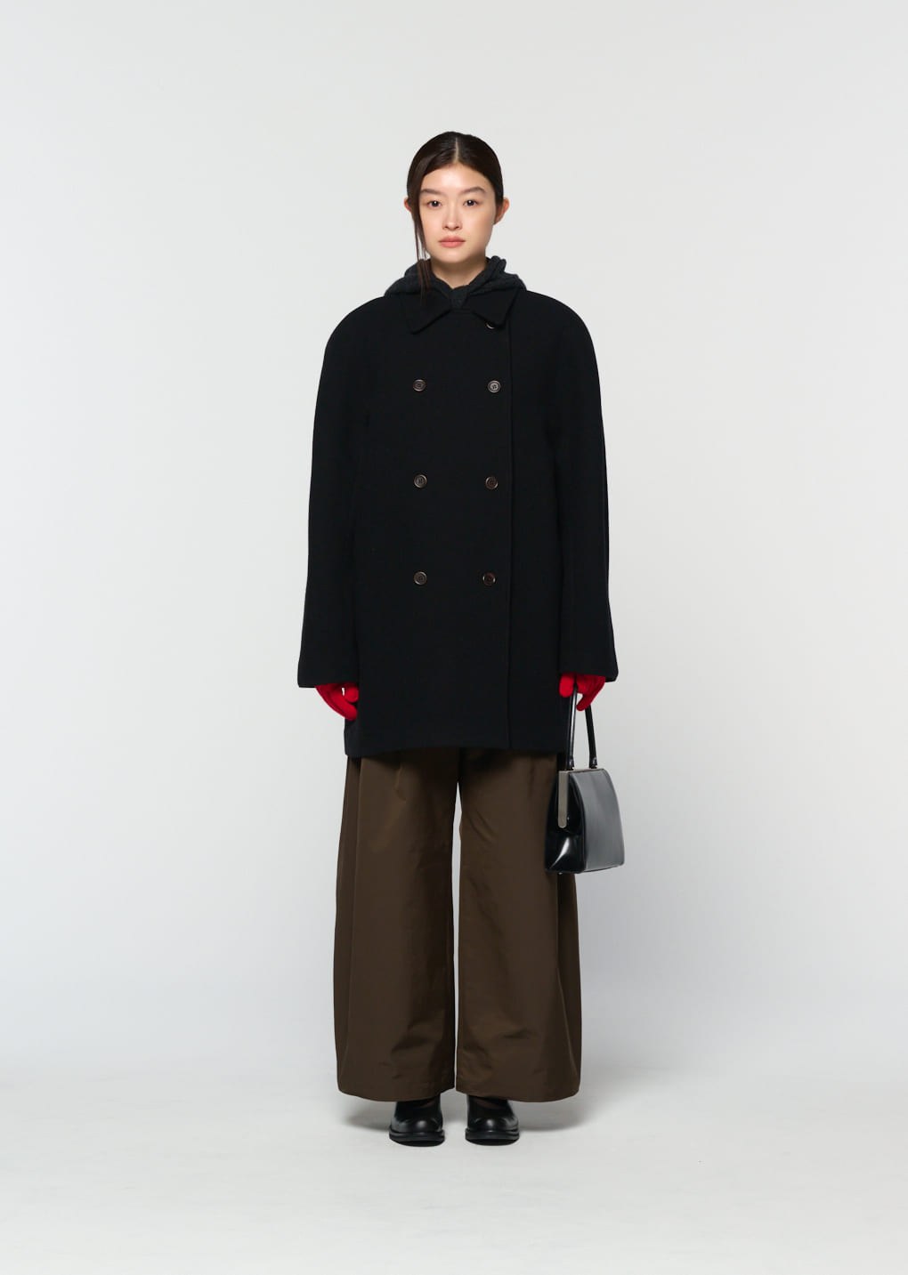 rounded half coat, black