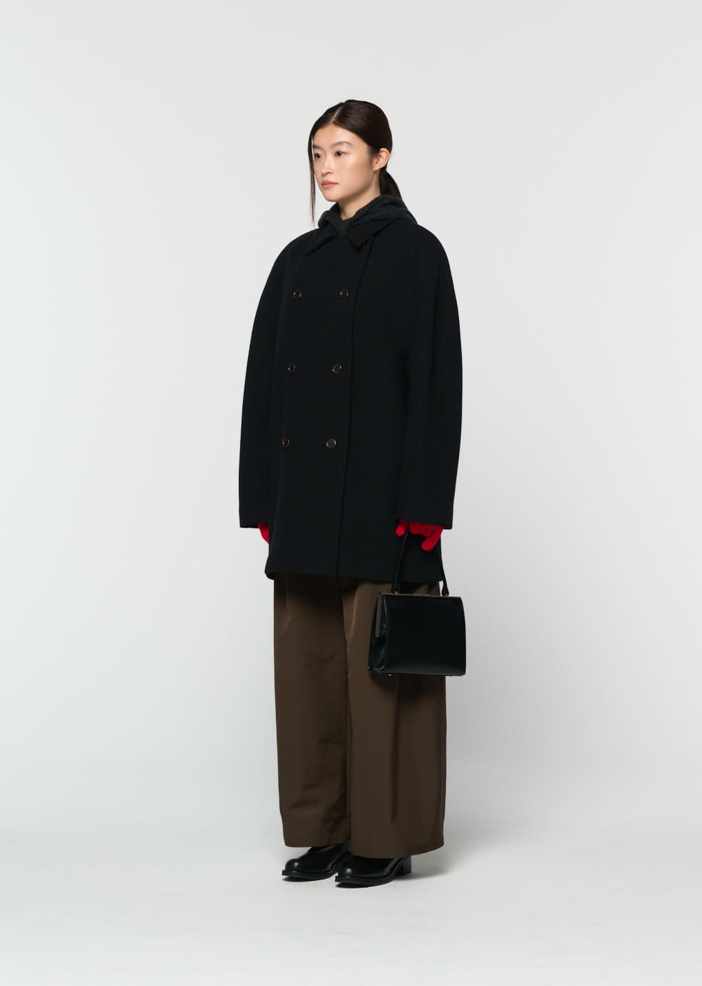 rounded half coat, black