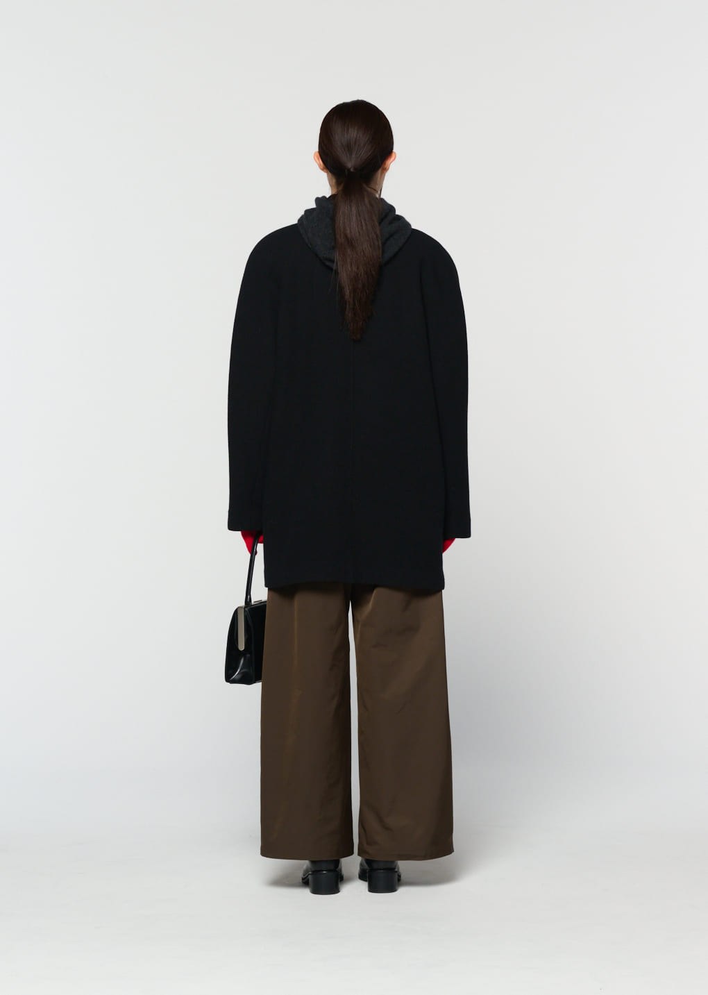 rounded half coat, black