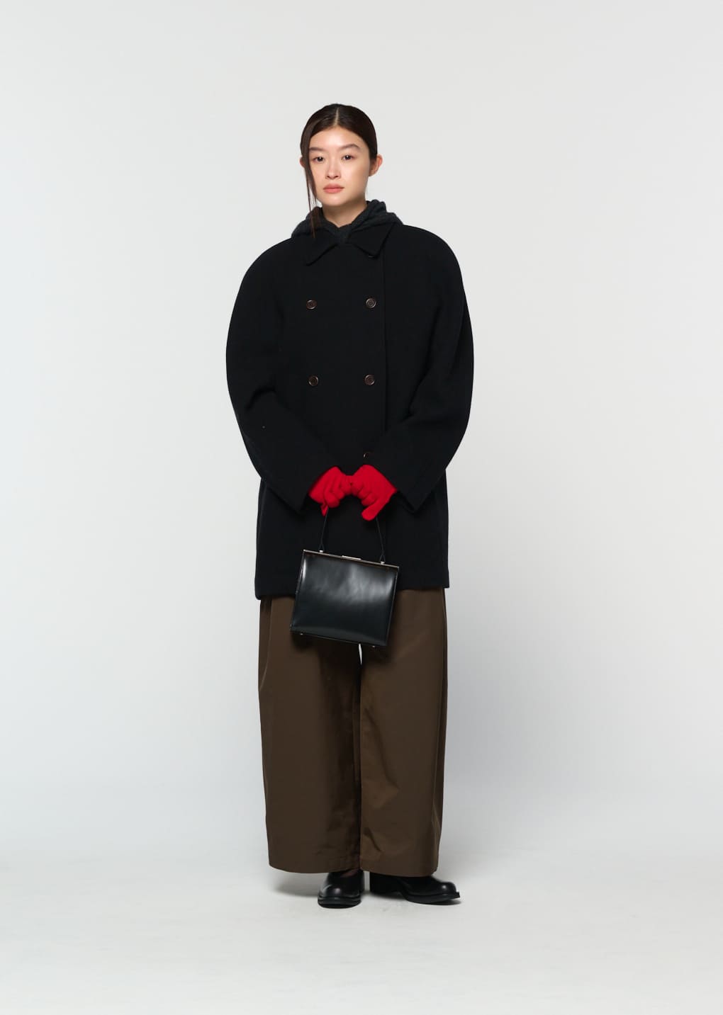 rounded half coat, black