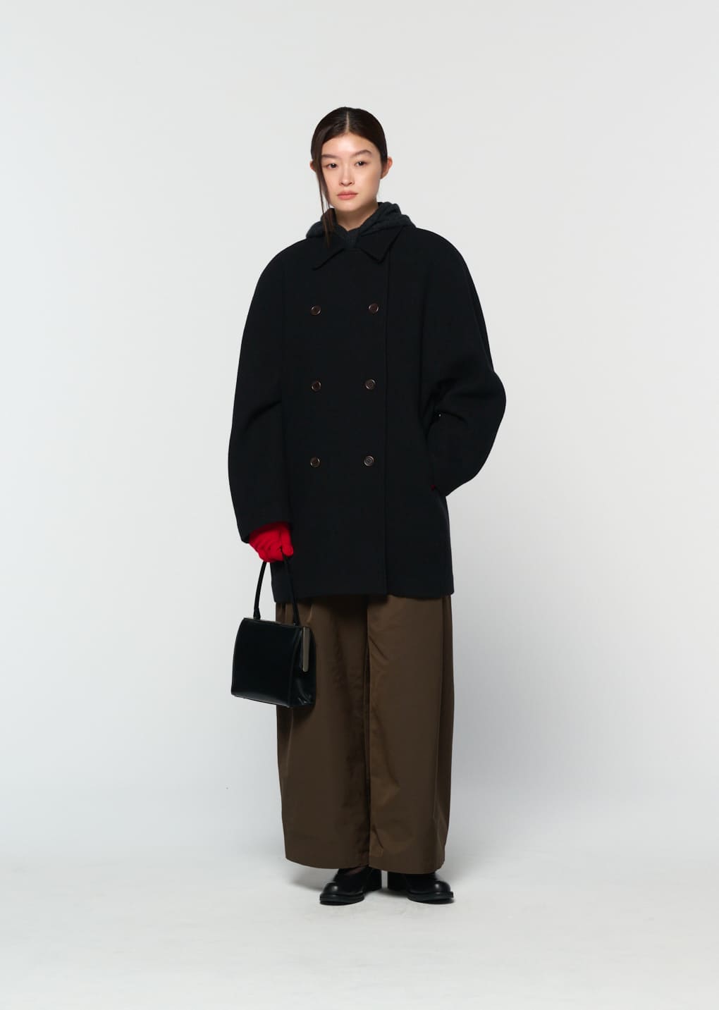 rounded half coat, black