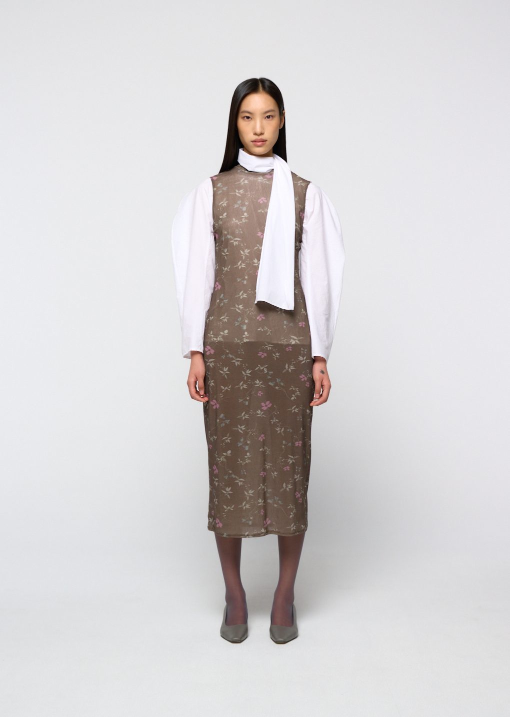 floral sleeveless dress, brown