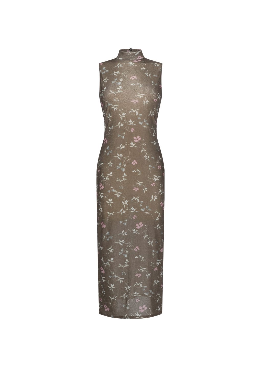 floral sleeveless dress, brown