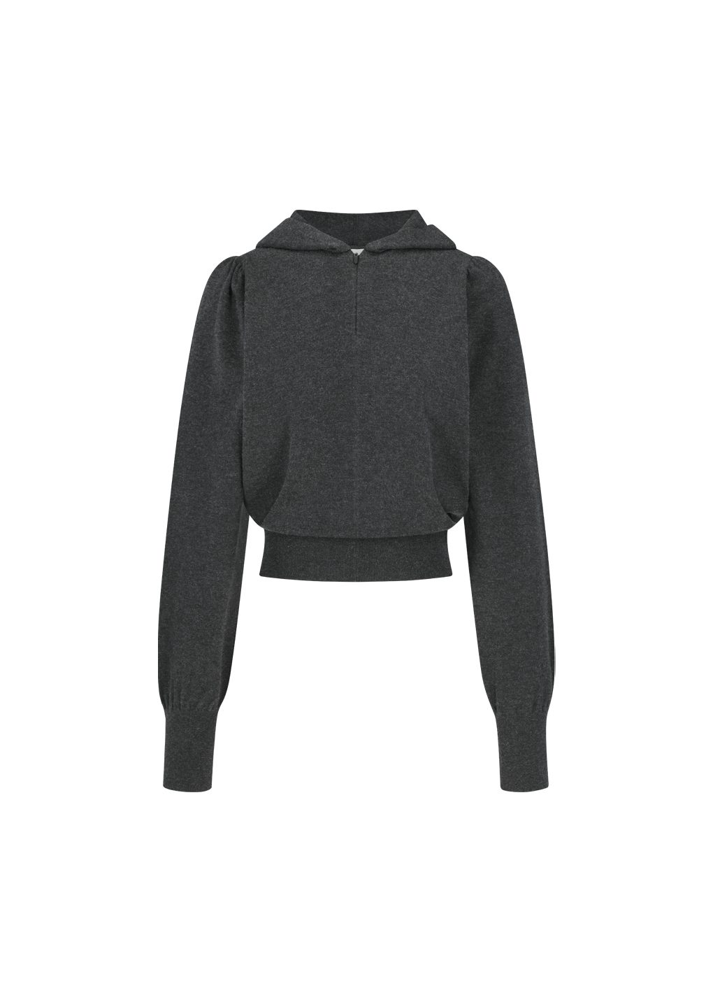 shirring half zip up knit hoodie, charcoal