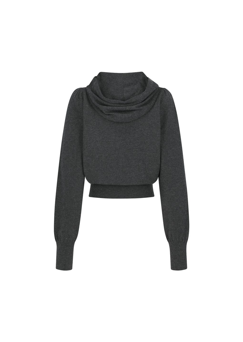shirring half zip up knit hoodie, charcoal