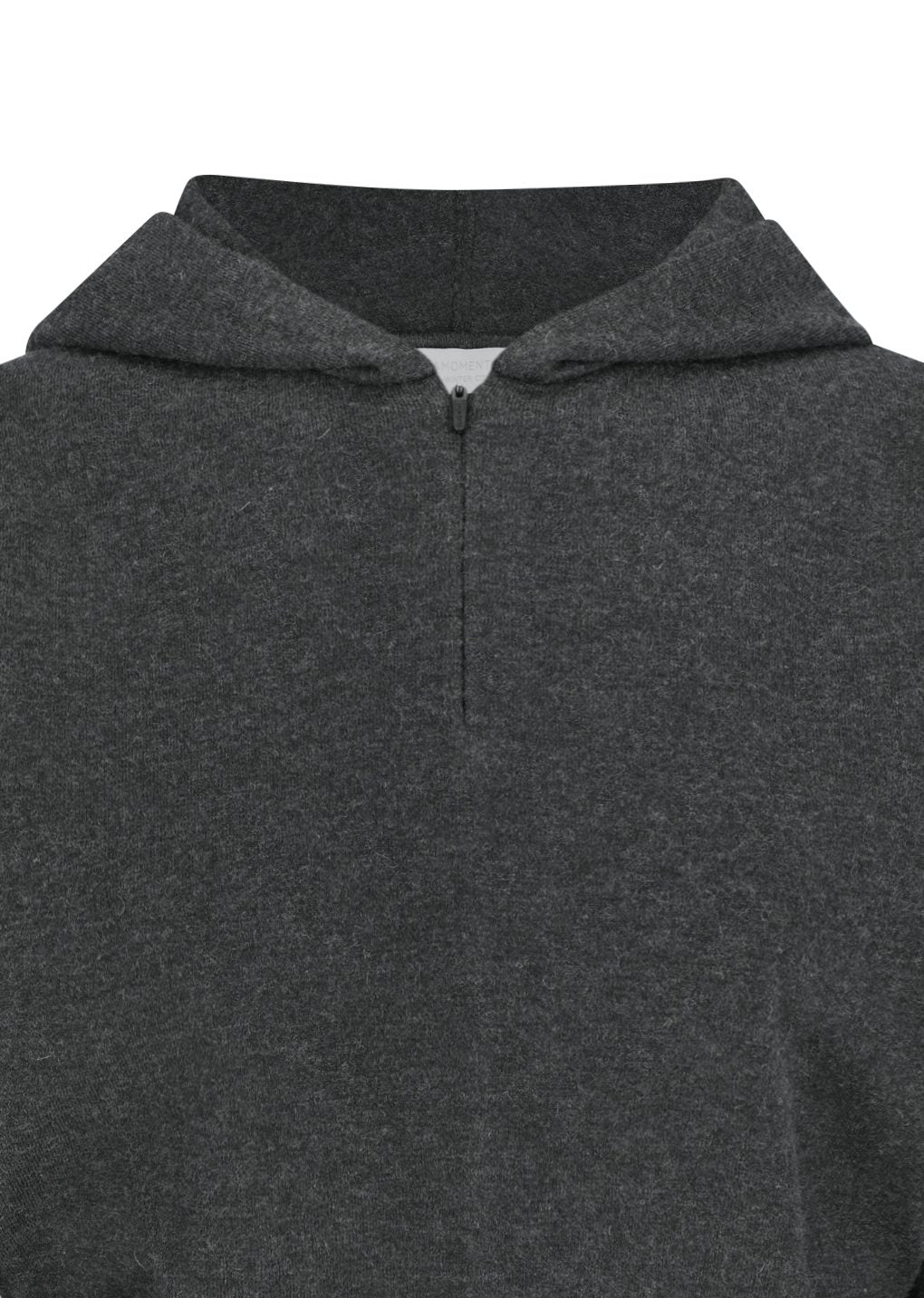 shirring half zip up knit hoodie, charcoal