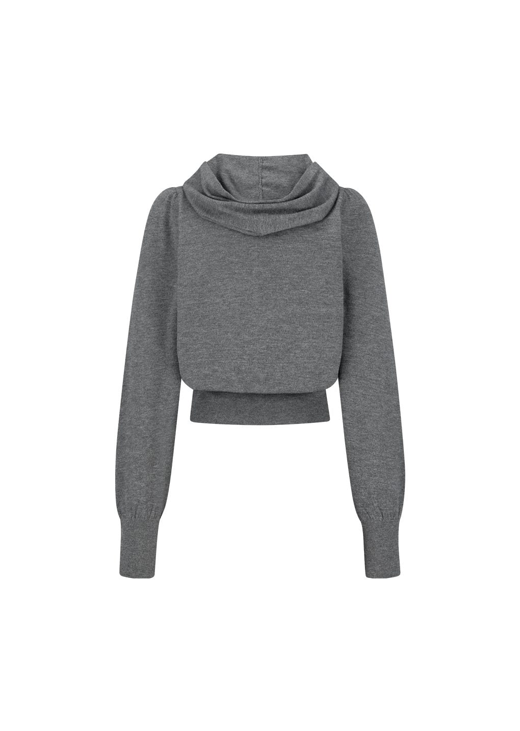 shirring half zip up knit hoodie, grey
